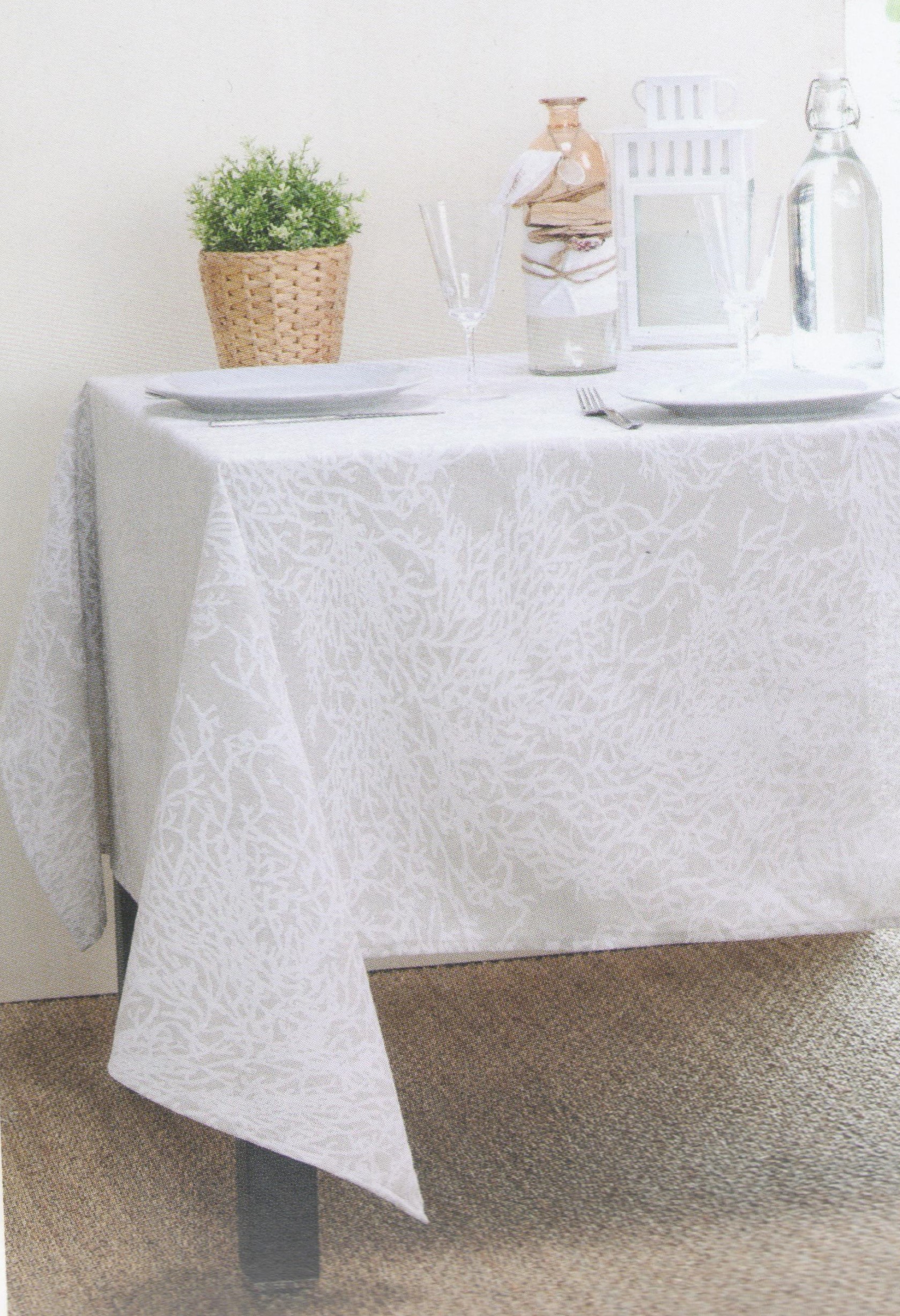 6 seater rectangular resin taupe tablecloth coral printed - Tovaglia da  tavola rettangolare 6 posti resinata tortora stampa coralli