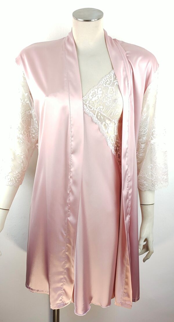 Completo da sposa camicia da notte pizzo + kimono satin - Wedding & Bridal pure satin Robe Kimono Nightgown set - immagine 3