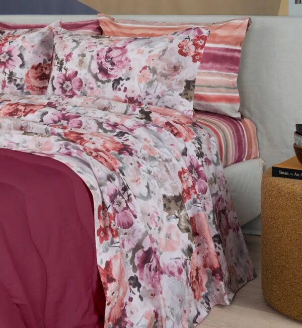 Completo lenzuola matrimoniale stampa fiori rosa – double set bed sheets pink flowers printed