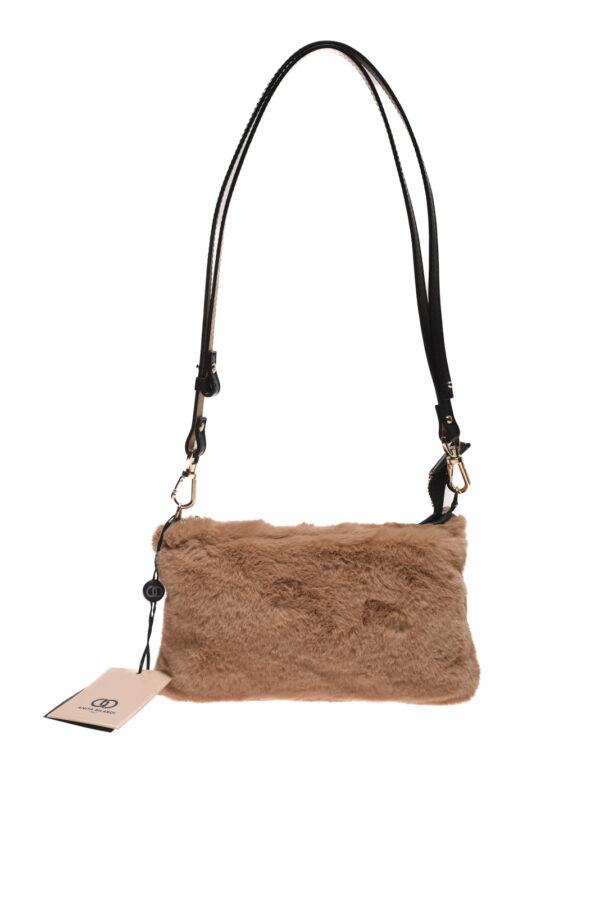 borsa Anita Bilardi donna sakura ecofur pelliccia sint.  nero  camel e bianco - immagine 5