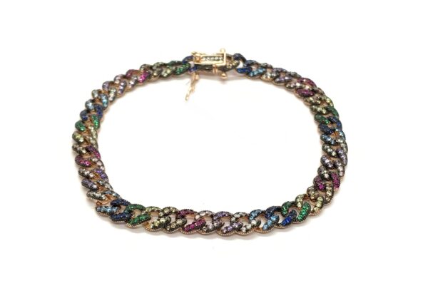 Bracciale con maglia grumetta in argento con zirconi multicolor