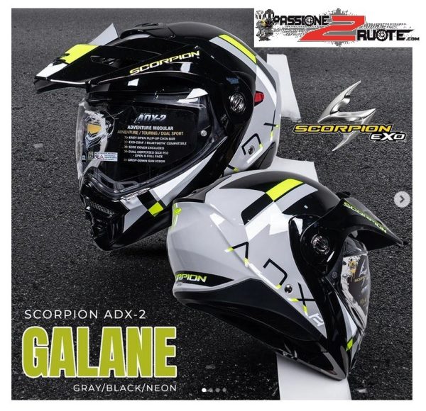 Casco modulare adventure Scorpion ADX-2 Galane Black Silver Yellow helmet casque