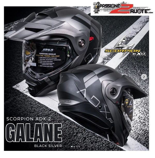 Casco modulare adventure Scorpion ADX-2 Galane Matt Black Silver helmet casque