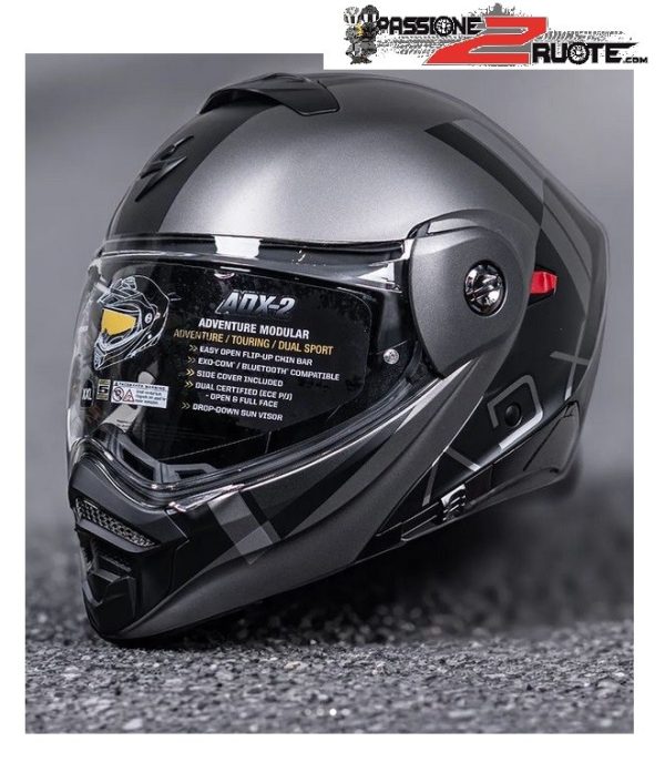 Casco modulare adventure Scorpion ADX-2 Galane Matt Black Silver helmet casque - immagine 3